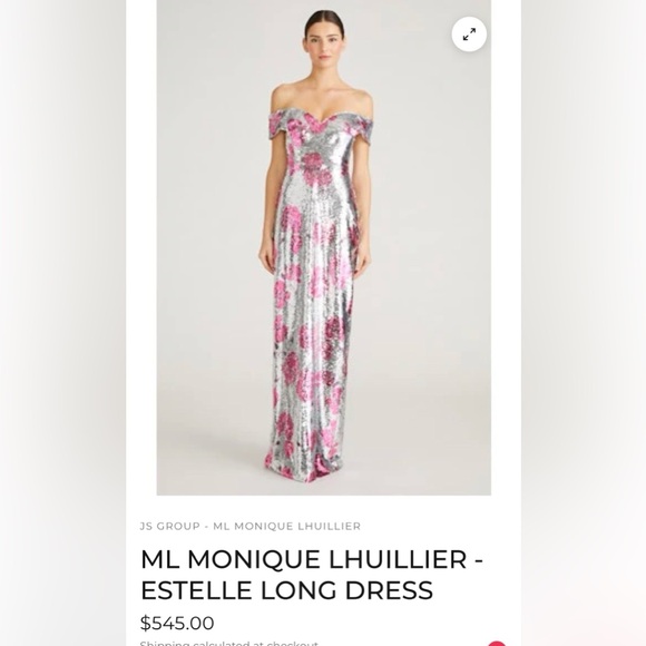 ML Monique Lhuillier Sequined Off The Shoulder Evening Dress - Picture 2 of 13